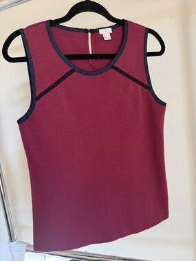 J. Crew Sleeveless Burgundy Tank with Navy Trim